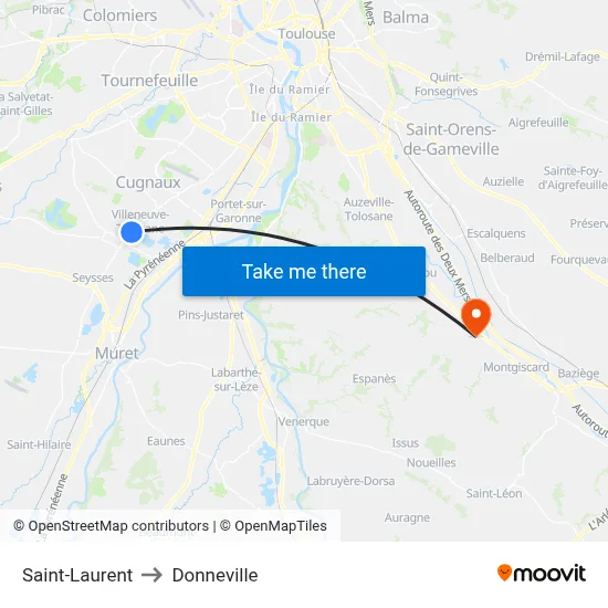 Saint-Laurent to Donneville map