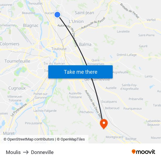 Moulis to Donneville map