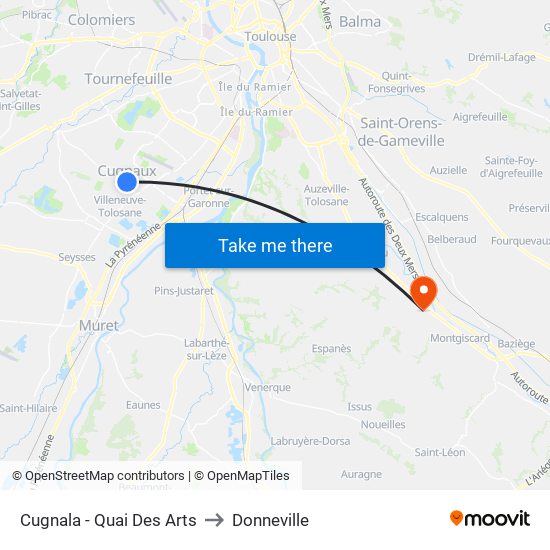 Cugnala - Quai Des Arts to Donneville map