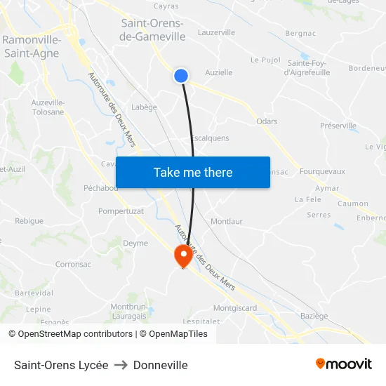Saint-Orens Lycée to Donneville map