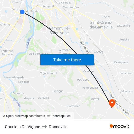 Courtois De Viçose to Donneville map