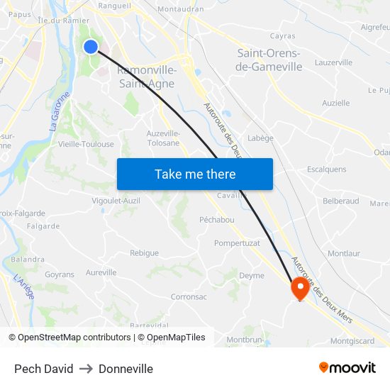 Pech David to Donneville map
