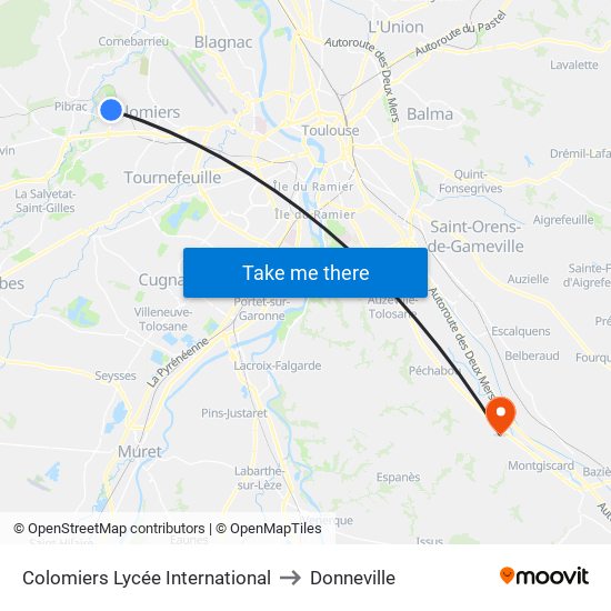 Colomiers Lycée International to Donneville map