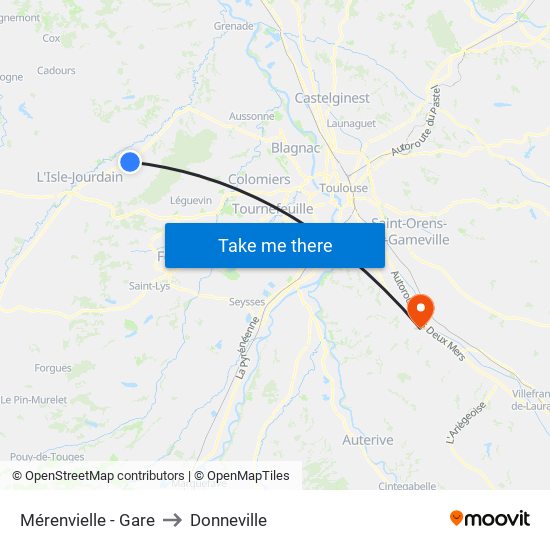 Mérenvielle - Gare to Donneville map