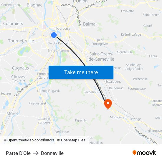 Patte D'Oie to Donneville map