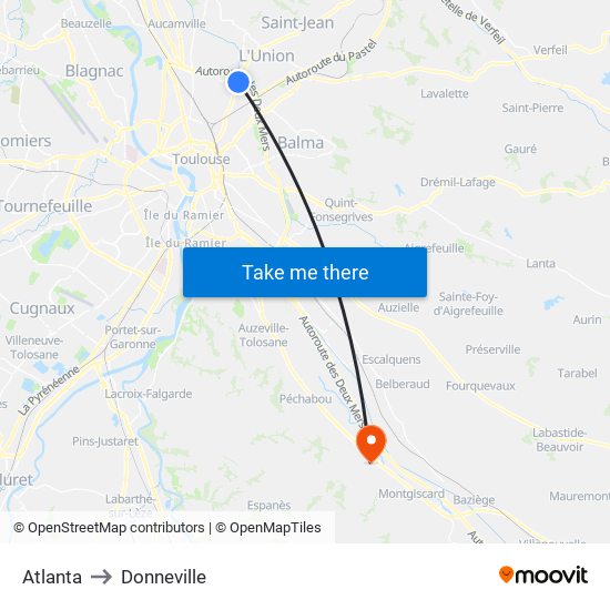 Atlanta to Donneville map