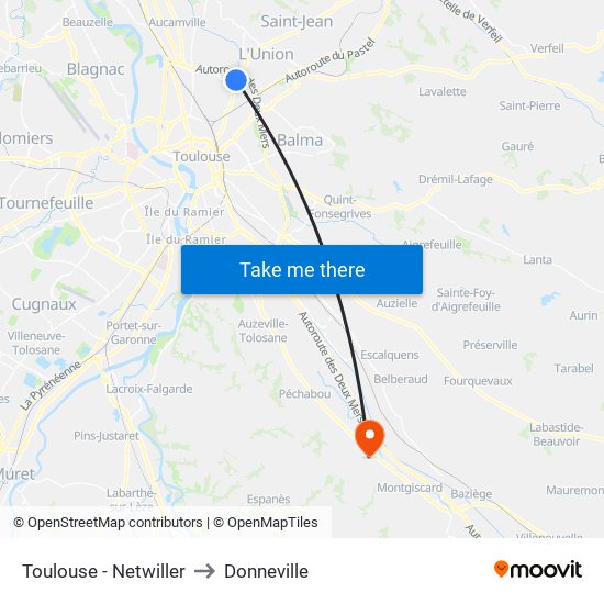 Toulouse - Netwiller to Donneville map