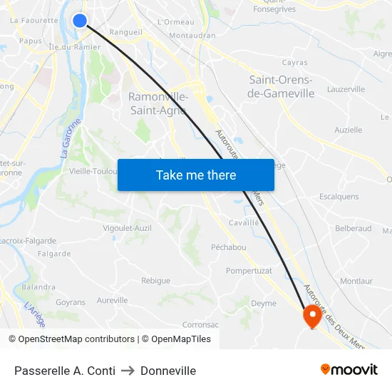 Passerelle A. Conti to Donneville map