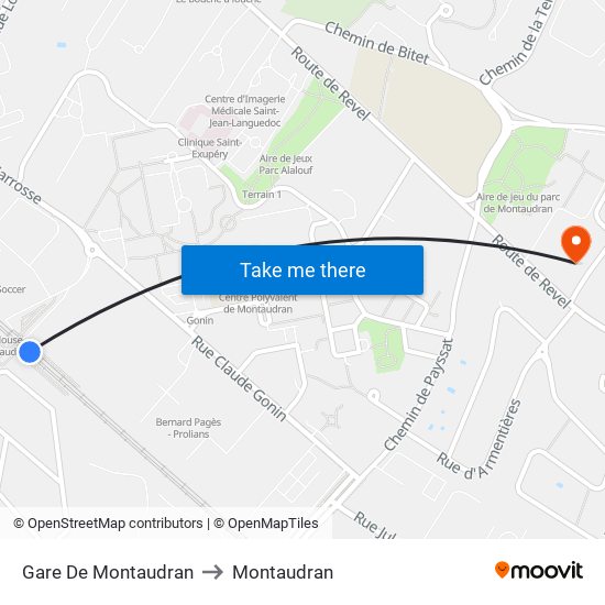 Gare De Montaudran to Montaudran map