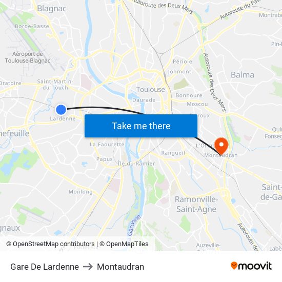 Gare De Lardenne to Montaudran map
