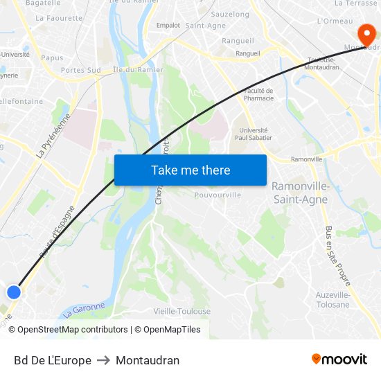 Bd De L'Europe to Montaudran map