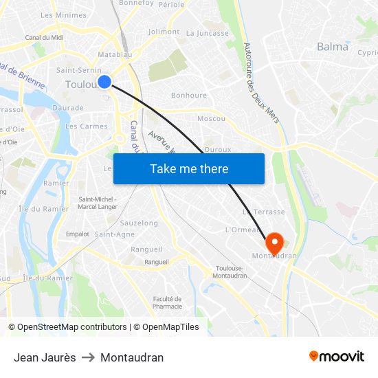 Jean Jaurès to Montaudran map