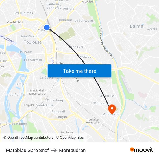 Matabiau Gare Sncf to Montaudran map