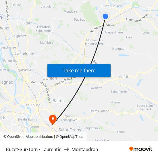 Buzet-Sur-Tarn - Laurentie to Montaudran map