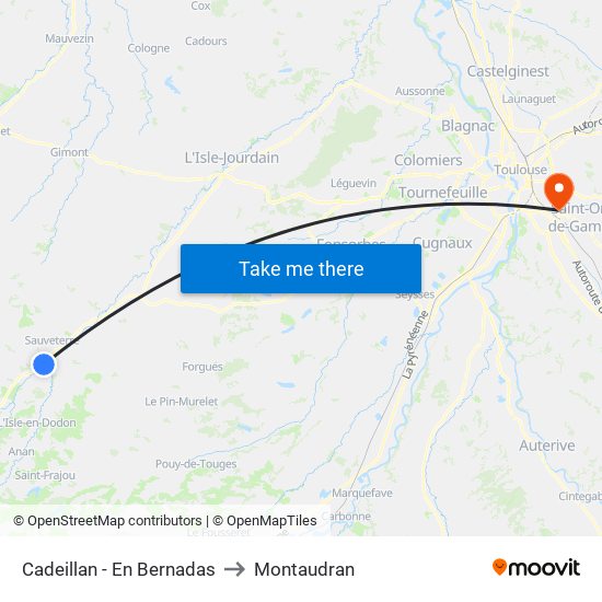 Cadeillan - En Bernadas to Montaudran map