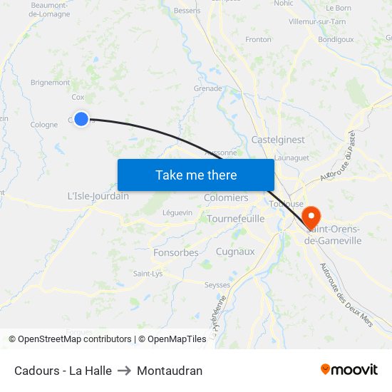 Cadours - La Halle to Montaudran map