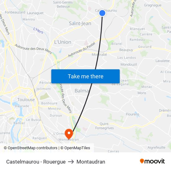 Castelmaurou - Rouergue to Montaudran map