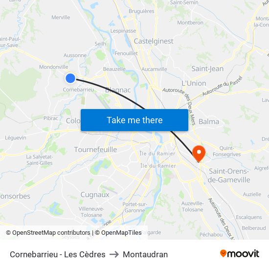 Cornebarrieu - Les Cèdres to Montaudran map