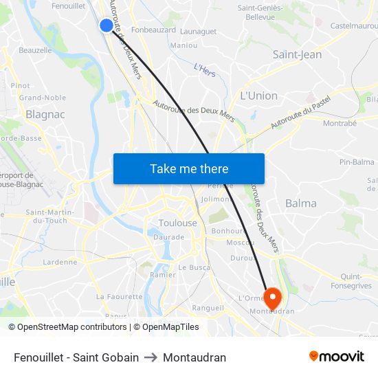 Fenouillet - Saint Gobain to Montaudran map