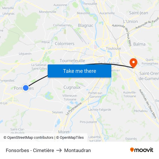 Fonsorbes - Cimetière to Montaudran map