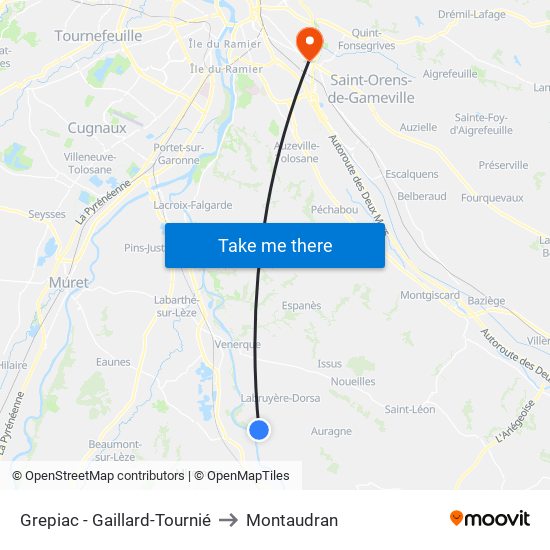 Grepiac - Gaillard-Tournié to Montaudran map