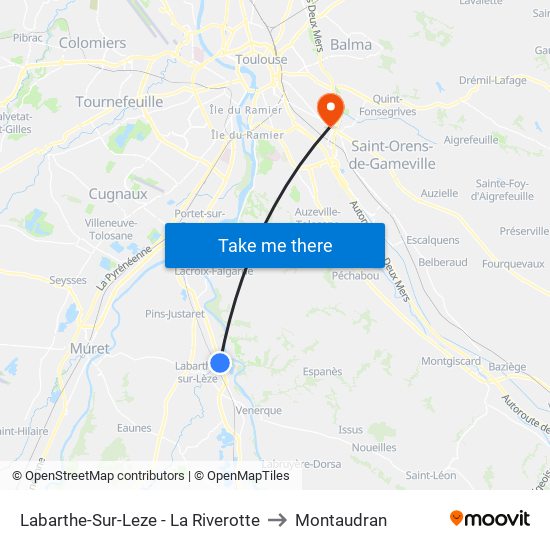 Labarthe-Sur-Leze - La Riverotte to Montaudran map