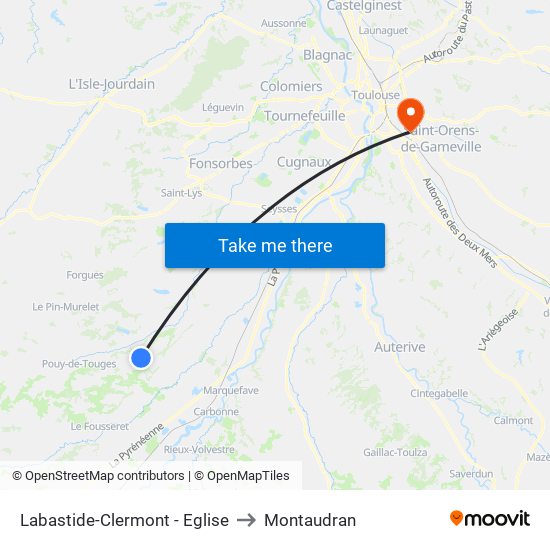 Labastide-Clermont - Eglise to Montaudran map