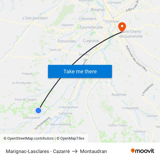Marignac-Lasclares - Cazarré to Montaudran map