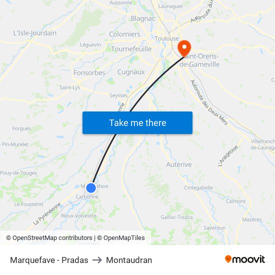 Marquefave - Pradas to Montaudran map