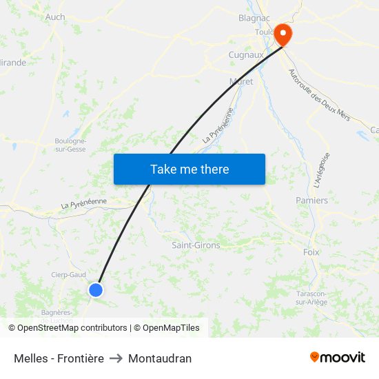 Melles - Frontière to Montaudran map