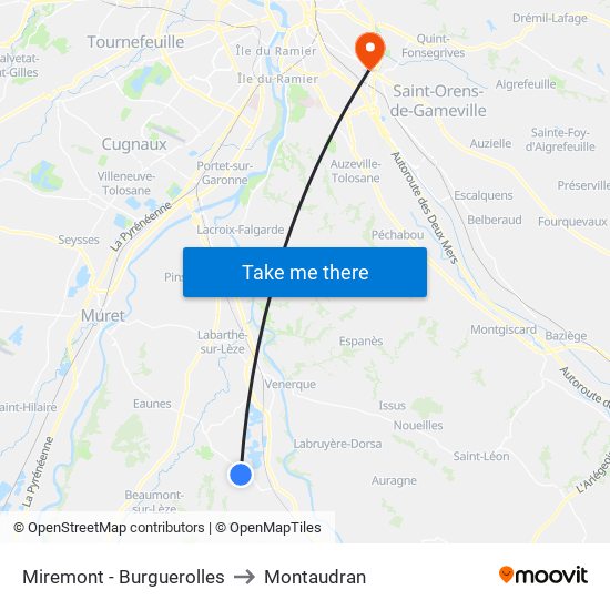 Miremont - Burguerolles to Montaudran map