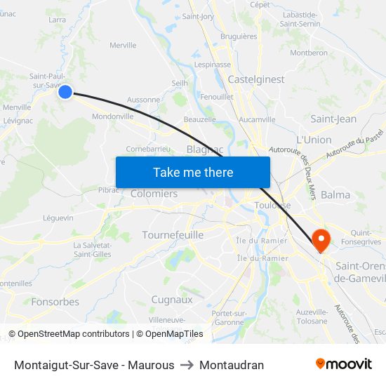 Montaigut-Sur-Save - Maurous to Montaudran map