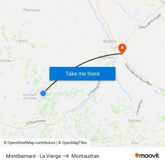 Montbernard - La Vierge to Montaudran map