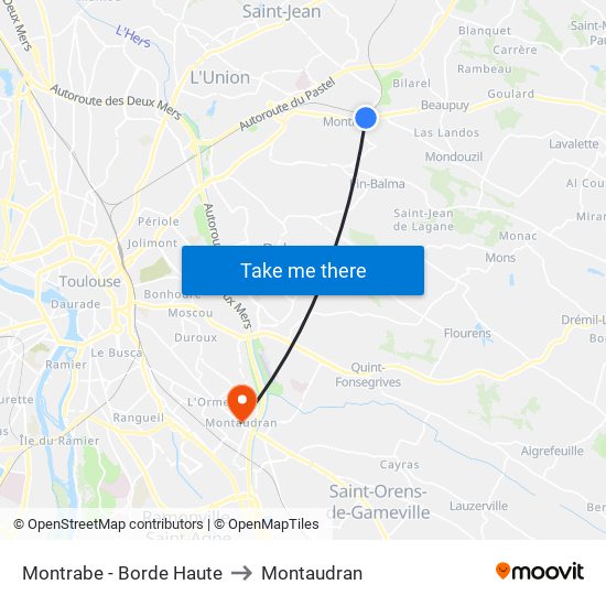 Montrabe - Borde Haute to Montaudran map