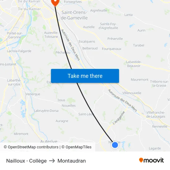 Nailloux - Collège to Montaudran map