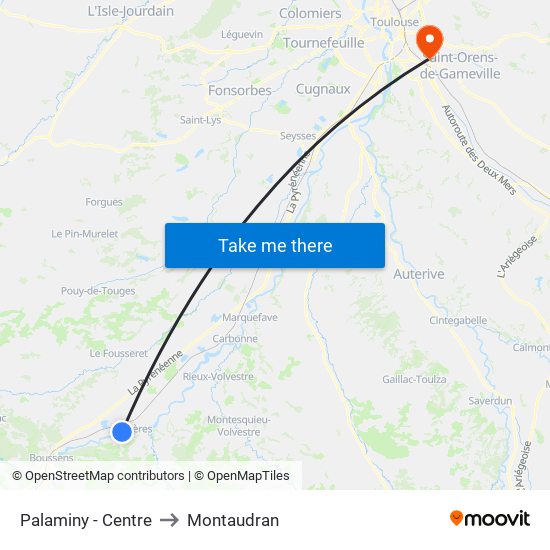 Palaminy - Centre to Montaudran map