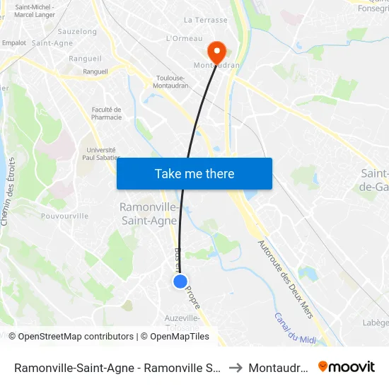 Ramonville-Saint-Agne - Ramonville Sud to Montaudran map