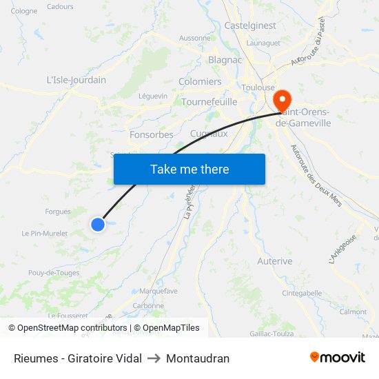 Rieumes - Giratoire Vidal to Montaudran map