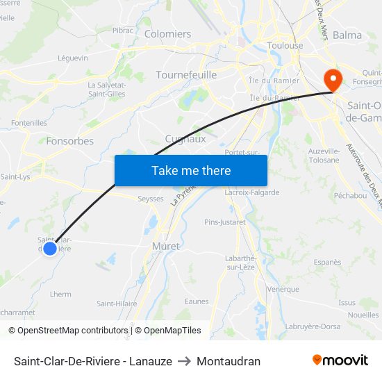 Saint-Clar-De-Riviere - Lanauze to Montaudran map