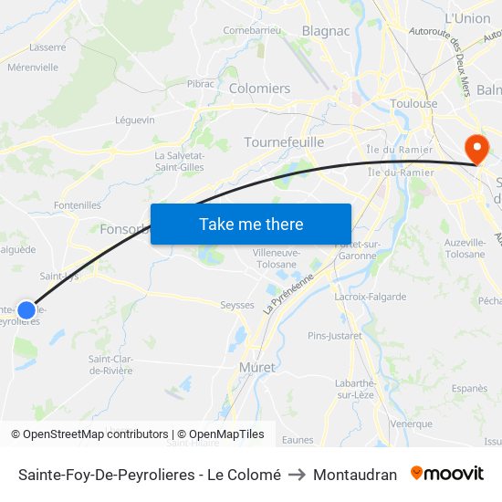 Sainte-Foy-De-Peyrolieres - Le Colomé to Montaudran map