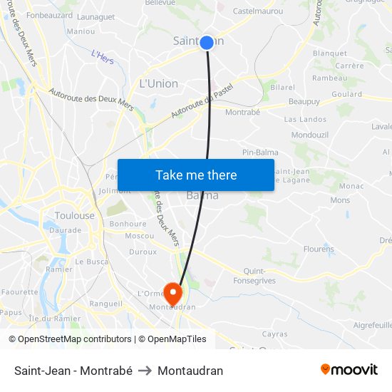 Saint-Jean - Montrabé to Montaudran map