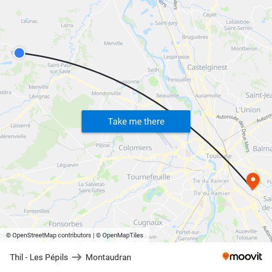 Thil - Les Pépils to Montaudran map