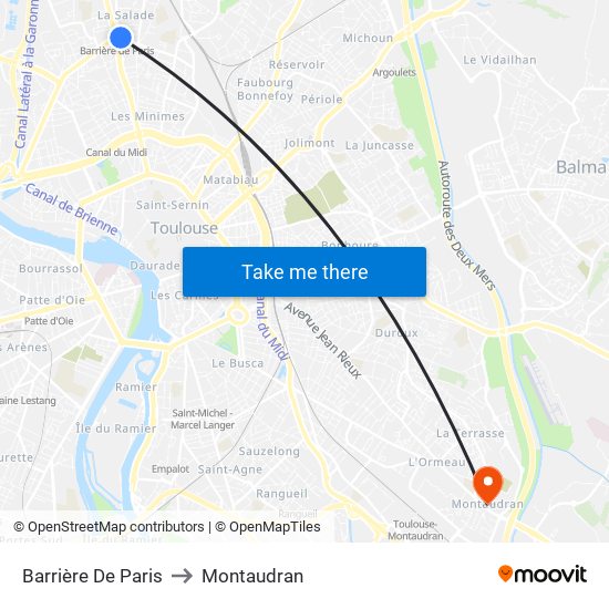 Barrière De Paris to Montaudran map
