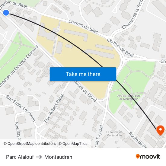 Parc Alalouf to Montaudran map