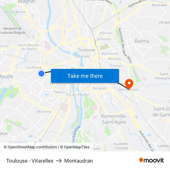 Toulouse - Vitarelles to Montaudran map