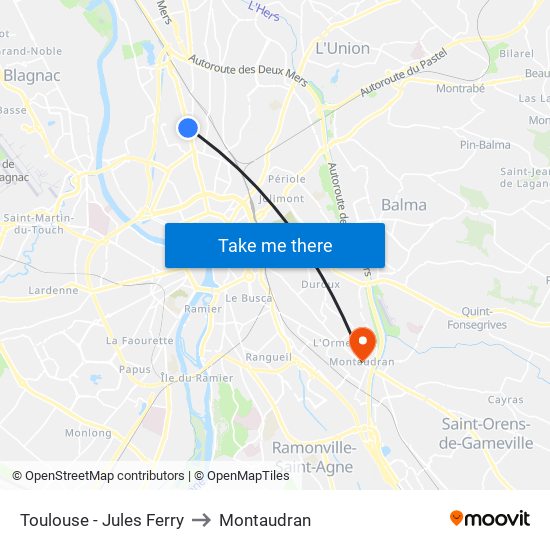 Toulouse - Jules Ferry to Montaudran map