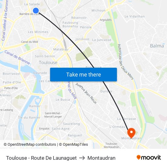 Toulouse - Route De Launaguet to Montaudran map