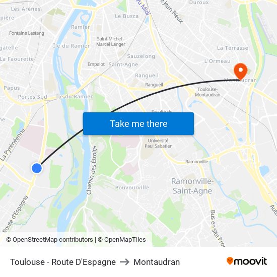 Toulouse - Route D'Espagne to Montaudran map