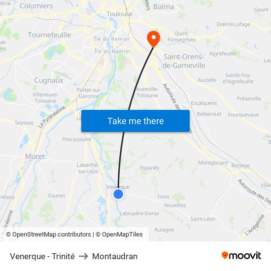 Venerque - Trinité to Montaudran map