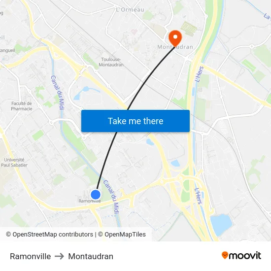 Ramonville to Montaudran map